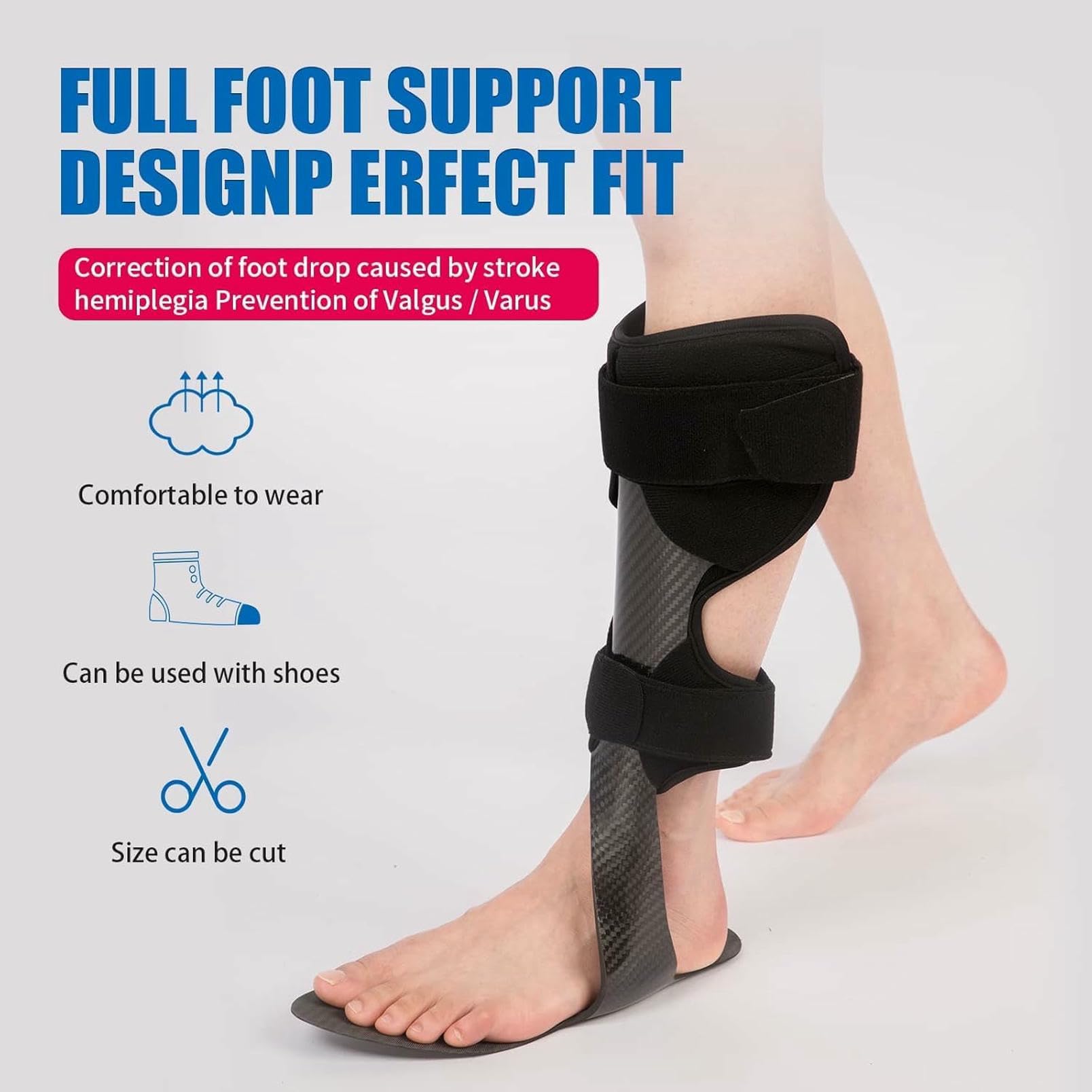 Carbon Fiber AFO Foot Drop Brace for Walking & Ankle Support