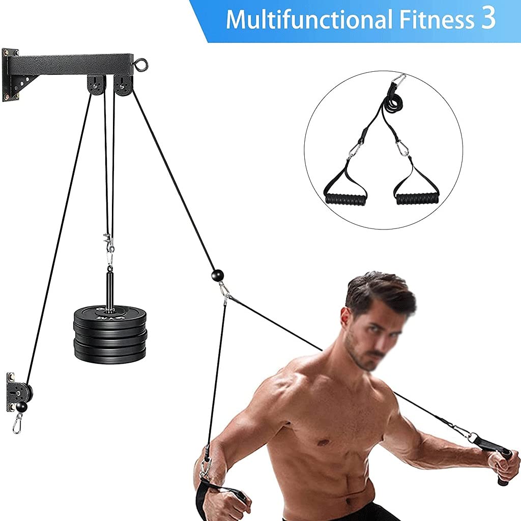 Cable Pulley System with Lat Pulldown Attachments for Home Gym Training