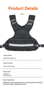 Adjustable Weighted Vest with Reflective Strips for Fitness Training