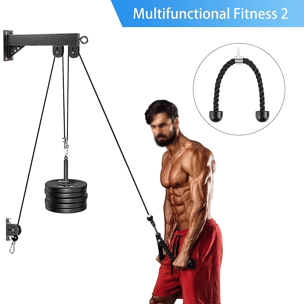 Cable Pulley System with Lat Pulldown Attachments for Home Gym Training