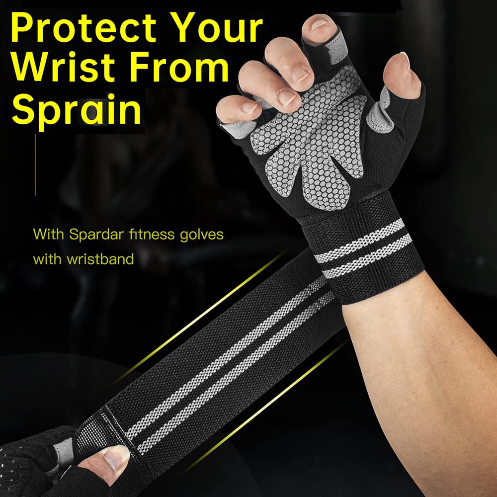 Fingerless Workout Gloves with Wrist Wrap Support & Palm Protection