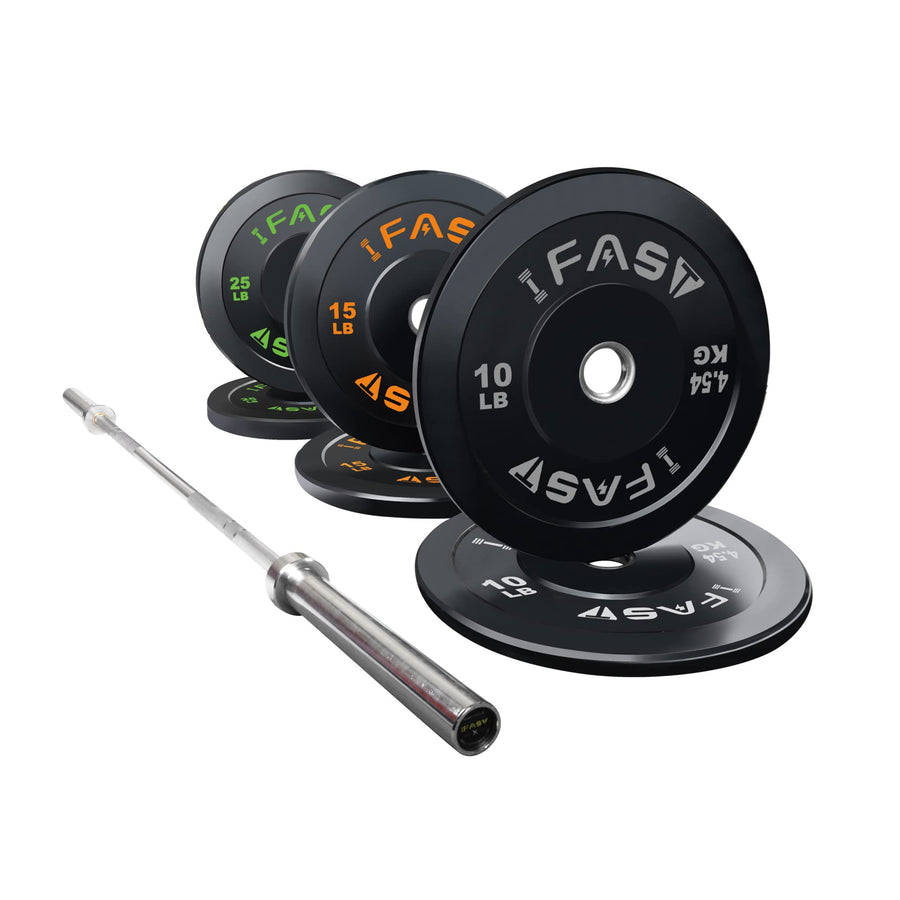 Olympic Barbell & Bumper Plate Weight Set with 7ft Bar