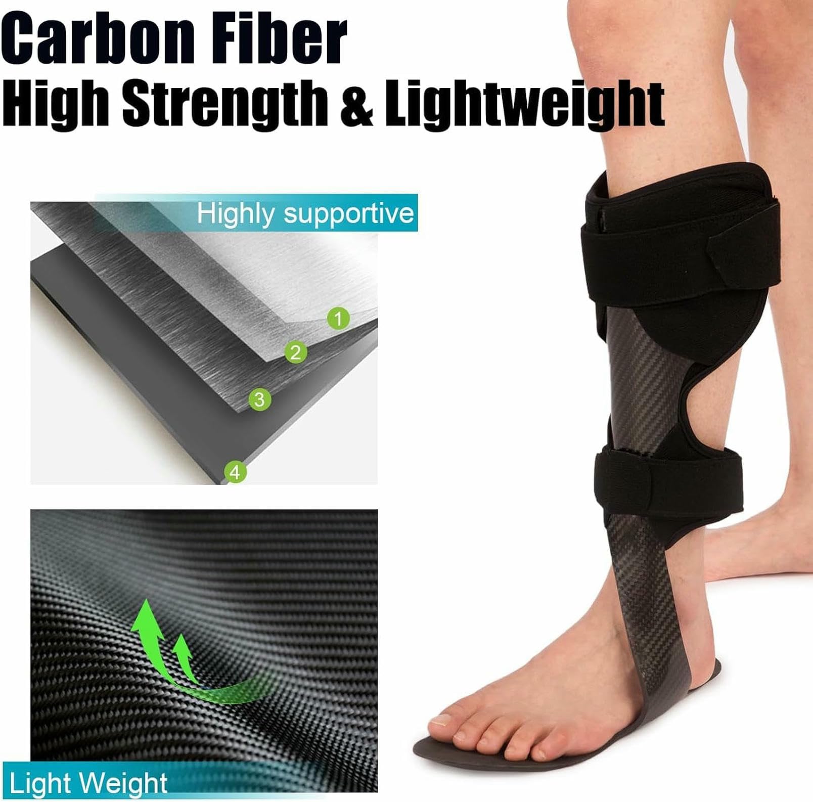 Carbon Fiber AFO Foot Drop Brace for Walking & Ankle Support